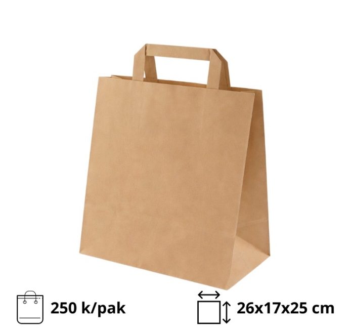 Papirnata vrećica sa ravnom ručkom 260x170x250 mm kraft 250 kom