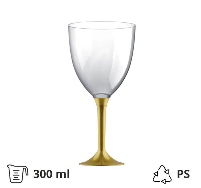 Čaša za vino PS 300 ml sa zlatnom drškom 20 kom/pak