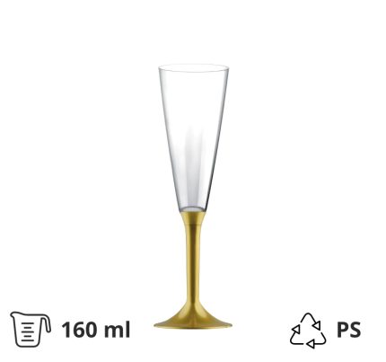 Čaša za šampanjac PS 160 ml sa zlatnom drškom 20 kom/pak