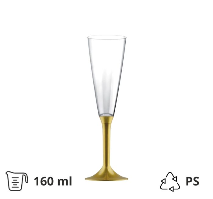 Čaša za šampanjac PS 160 ml sa zlatnom drškom 20 kom/pak