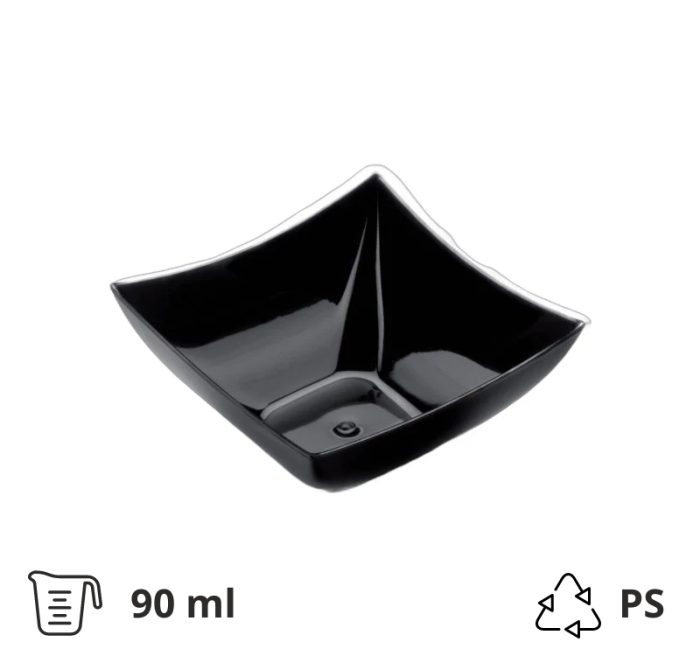 Fingerfood posudica PS 90 ml 75×75 mm Kvadrat crna 25 kom/pak