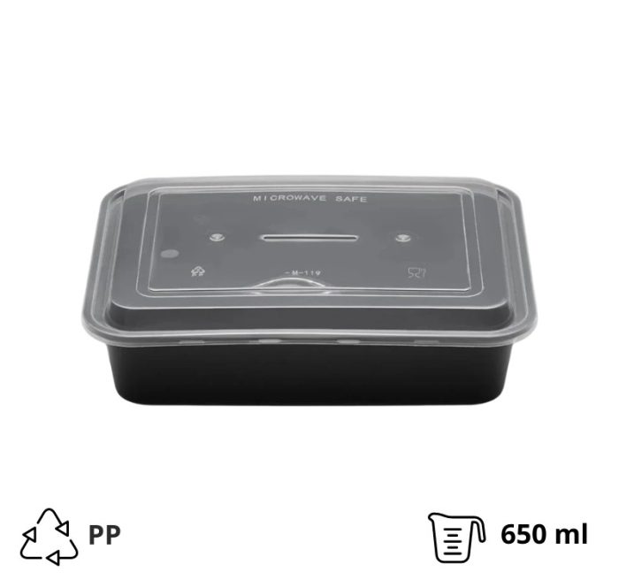 Posuda sa poklopcem PP 650 ml 173х123х49 mm crna 50 kom
