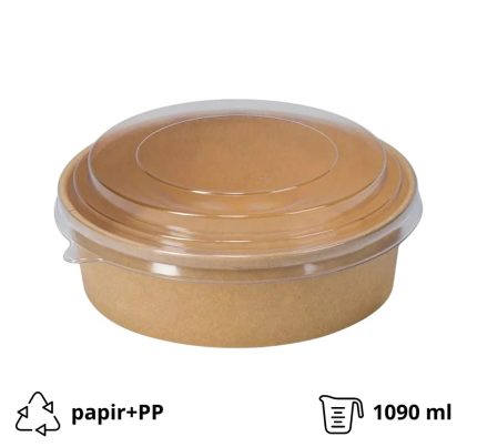 Papirnata posuda za poklopcem 1090 ml d=165 mm h=60 mm kraft 50 kom (komplet)