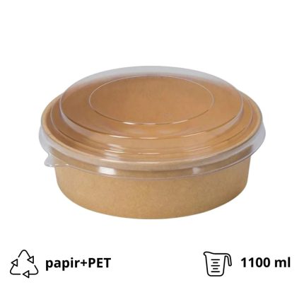 Papirnata posuda 1100 ml d=165 mm h=60 mm kraft za poklopcem 50 kom (komplet)