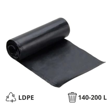 Vreća za smeće LDPE/reciklat 140-200 l 92×145 cm 40 my crna 10 kom/rol