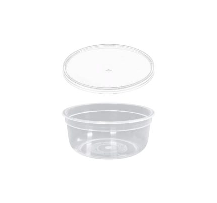 Posuda PP 300 ml d=90 mm prozirna, sa poklopcem, 150 kom (komplet)