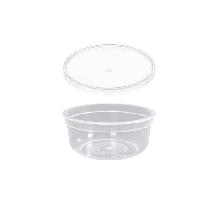 Posuda PP 300 ml d=90 mm prozirna, sa poklopcem, 150 kom (komplet)