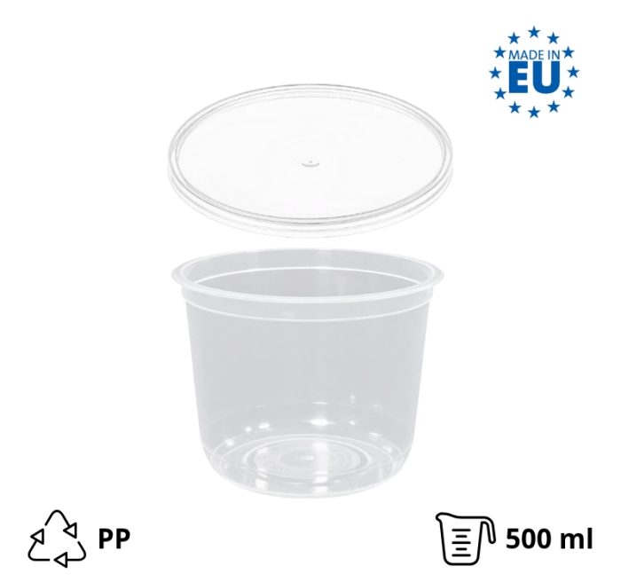 Posuda PP 500 ml d=108 mm prozirna, sa poklopcem (komplet)