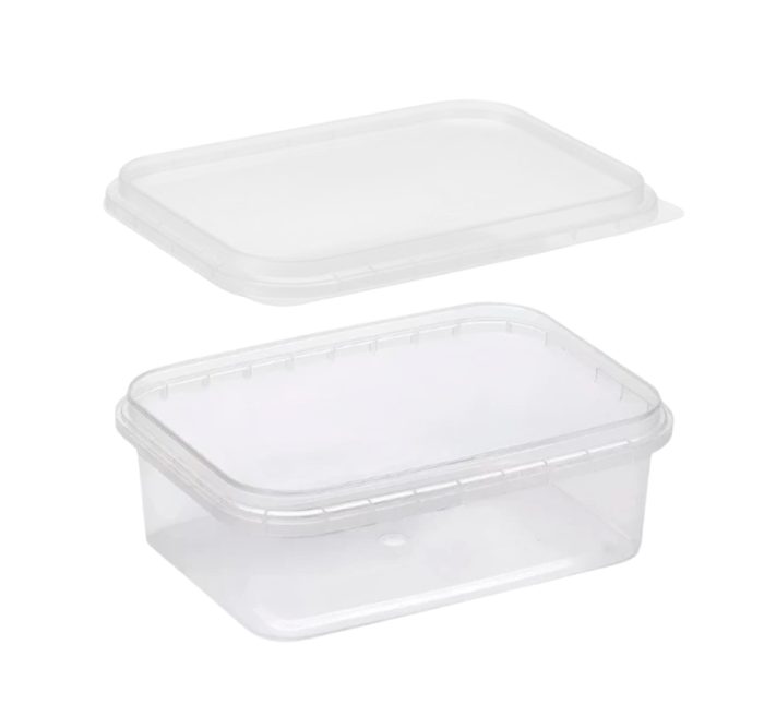 Posuda PP 900 ml 195×127 mm prozirna, sa poklopcem (komplet)