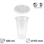 Čaša PET 500 ml d=93 mm prozirna tvrde za poklopcem 50 kom (komplet)