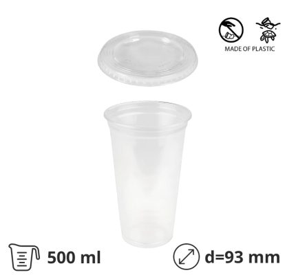 Čaša PET 500 ml d=93 mm prozirna tvrde za poklopcem 50 kom (komplet)