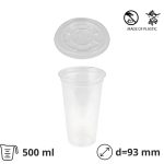 Čaša PET 500 ml d=93 mm prozirna tvrde za poklopcem 50 kom (komplet)