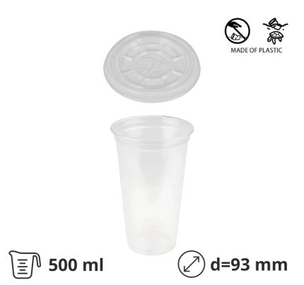 Čaša PET 500 ml d=93 mm prozirna tvrde za poklopcem 50 kom (komplet)