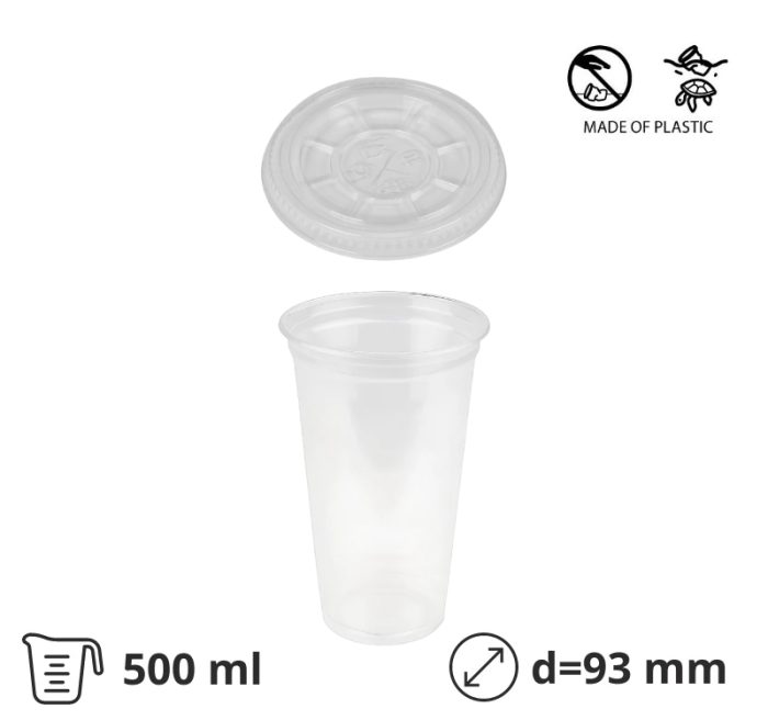 Čaša PET 500 ml d=93 mm prozirna tvrde za poklopcem 50 kom (komplet)