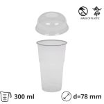 Čaša rPet 300 ml prozirna tvrde sa žigom za poklopcem d=78 mm (komplet)