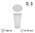 Čaša rPet 300 ml prozirna tvrde sa žigom za poklopcem d=78 mm (komplet)