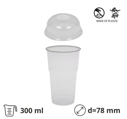 Čaša rPet 300 ml prozirna tvrde sa žigom za poklopcem d=78 mm (komplet)