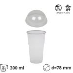 Čaša rPet 300 ml prozirna tvrde sa žigom za poklopcem d=78 mm (komplet)