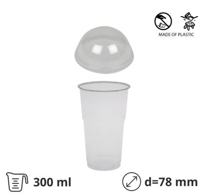 Čaša rPet 300 ml prozirna tvrde sa žigom za poklopcem d=78 mm (komplet)