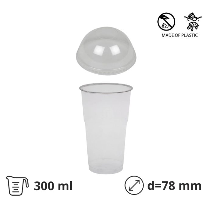 Čaša rPet 300 ml prozirna tvrde sa žigom za poklopcem d=78 mm (komplet)