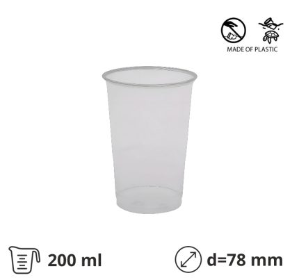 Čaša rPet 200 ml prozirna tvrde sa žigom d=78 mm 50 kom