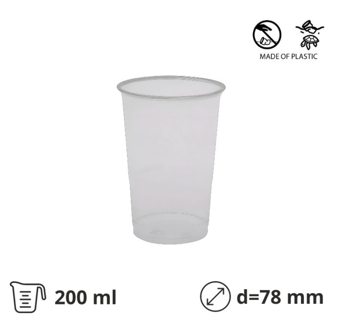 Čaša rPet 200 ml prozirna tvrde sa žigom d=78 mm 50 kom