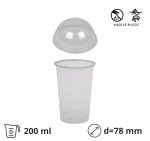 Čaša rPet 200 ml prozirna tvrde sa žigom za poklopcem d=78 mm 50 kom (komplet)