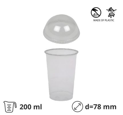 Čaša rPet 200 ml prozirna tvrde sa žigom za poklopcem d=78 mm 50 kom (komplet)