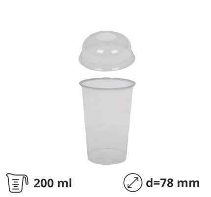 Čaša rPet 200 ml prozirna tvrde sa žigom za poklopcem d=78 mm 50 kom (komplet)