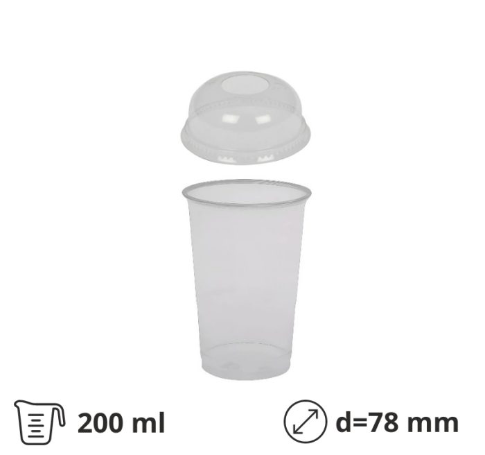 Čaša rPet 200 ml prozirna tvrde sa žigom za poklopcem d=78 mm 50 kom (komplet)