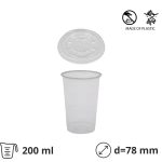 Čaša rPet 200 ml prozirna tvrde sa žigom za poklopcem d=78 mm 50 kom (komplet)