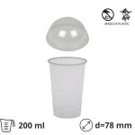 Čaša rPet 200 ml prozirna tvrde sa žigom za poklopcem d=78 mm 50 kom (komplet)