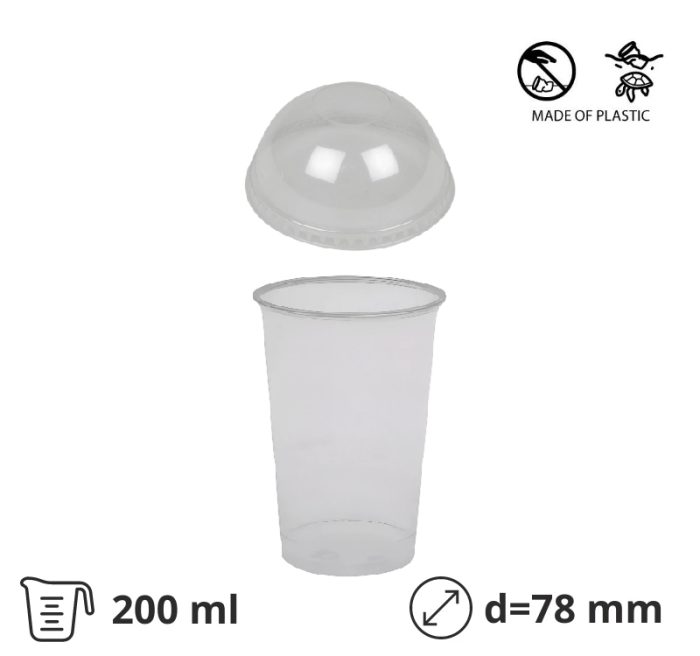 Čaša rPet 200 ml prozirna tvrde sa žigom za poklopcem d=78 mm 50 kom (komplet)