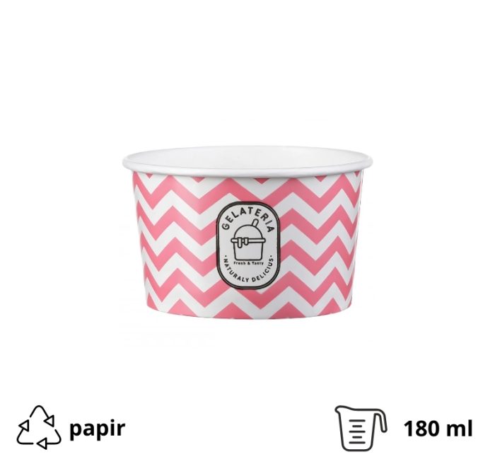 Papirnata skodelica 180 ml (6oz)  d=88 mm, h=54 mm ZIG ZAG magenta 50 kom