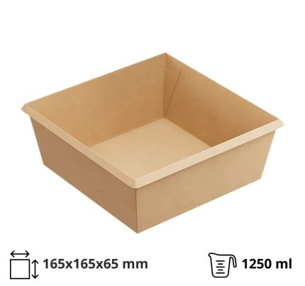 Papirnata posuda OneClick 1250 ml  165×165 mm, h=65 mm kraft, bez poklopca 50 kom