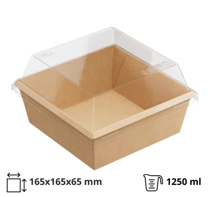 Papirnata posuda 1250 ml OneClick kraft 165×165 mm, h=65 mm za poklopcem, 50 kom (komplet)