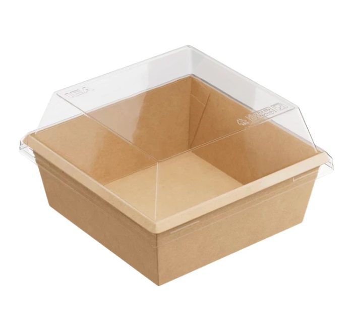 Papirnata posuda 1250 ml OneClick kraft 165×165 mm, h=65 mm za poklopcem, 50 kom (komplet)
