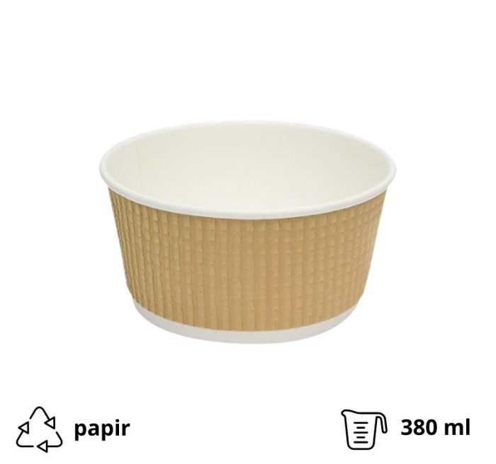 Papirnata posuda Tambien ECO 380 ml d=110 mm h=60 mm valoviti kraft, točkasta, bez poklopca 25 kom