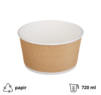 Posuda papirnata Tambien ECO d=135mm, h=68mm, 720 ml, gofriran kraft, točkasta linija za poklopcem, 50 kom (komplet)