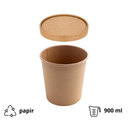 Papirnata posuda za poklopcem 900 ml d=115 mm h=135 mm, kraft, 50 kom (komplet)