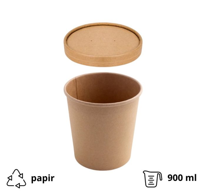 Papirnata posuda za poklopcem 900 ml d=115 mm h=135 mm, kraft, 50 kom (komplet)