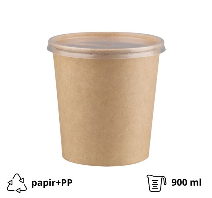 Papirnata posuda za poklopcem 900 ml d=115 mm h=135 mm, kraft, komplet, 50 kom
