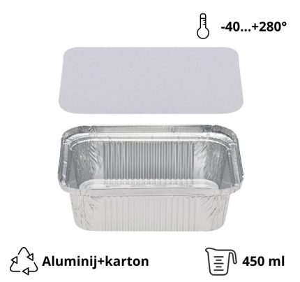 Alu posuda za poklopcem 450 ml 146x121x40mm, 100 kom (komplet)
