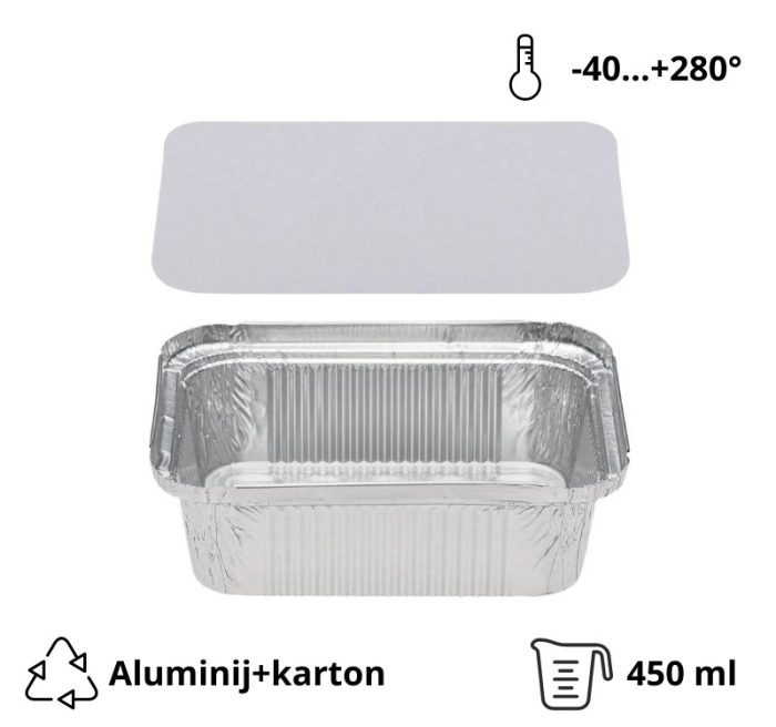 Alu posuda za poklopcem 450 ml 146x121x40mm, 100 kom (komplet)