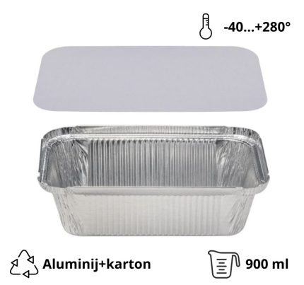 Alu posuda za poklopcem 900 ml 202x137x50mm, 100 kom (komplet)