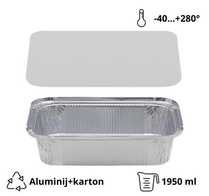 Alu posuda za poklopcem 1950 ml 260x190x56 mm, 100 kom (komplet)