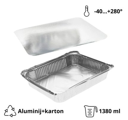 Alu posuda 322x255x51mm, 3180ml s poklopcem, 100 kom (komplet)