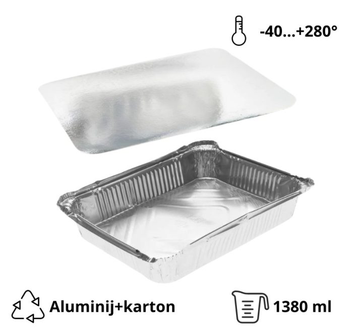 Alu posuda 322x255x51mm, 3180ml s poklopcem, 100 kom (komplet)