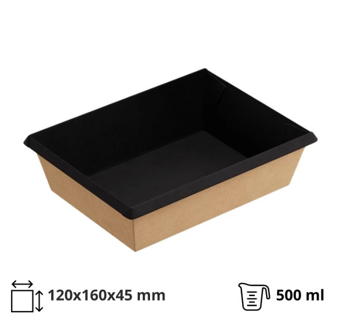 Papirnata posuda OneClick 500 ml,120х160×45 mm, kraft/crna, bez poklopca 50 kom