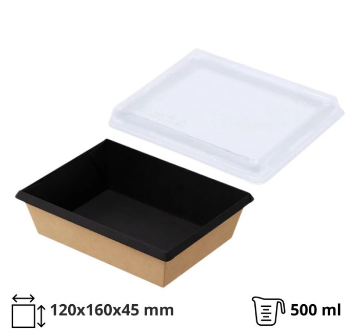 Papirnata posuda OneClick Bottom 500/bBLACK (art.OCbot500/bBL) za poklopcem (komplet)